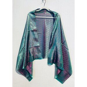 Iridescent Teal Metallic Wrap Scarf